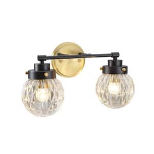 16 in. 2-Light Gold and Black Vanity Light with Clear Glass Shade