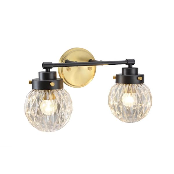 Aspen Creative Corporation 16 in. 2-Light Gold and Black Vanity Light with Clear Glass Shade