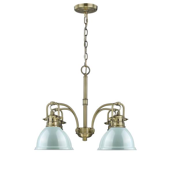 Golden Lighting Duncan AB 4-Light Aged Brass Chandelier with Seafoam Shades