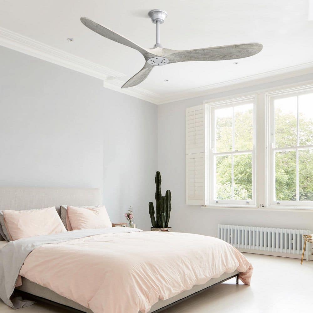 60 in. Indoor Sliver Downrod Mount Standard Ceiling Fan with 3 Solid Wood Blades, Dimmable LED, Timer and Remote Control price history on PriceWatchPro