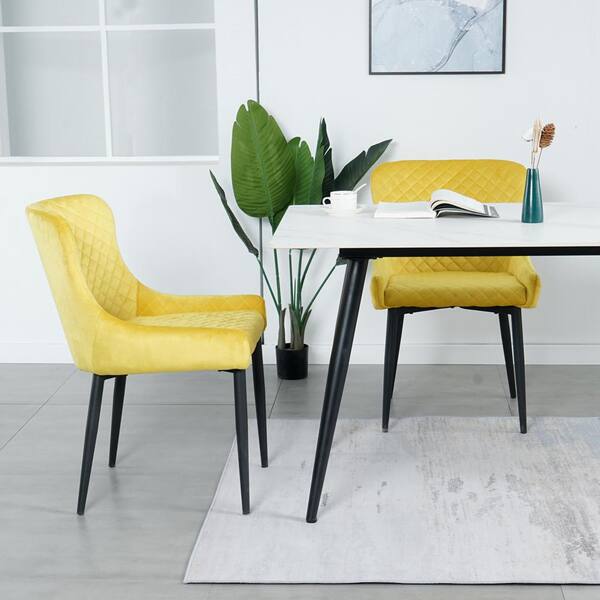 yellow fabric dining chair