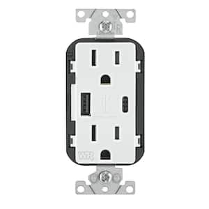 15 Amp Weather-Resistant USB Duplex Outlet with Type A and Type-C Ports, White