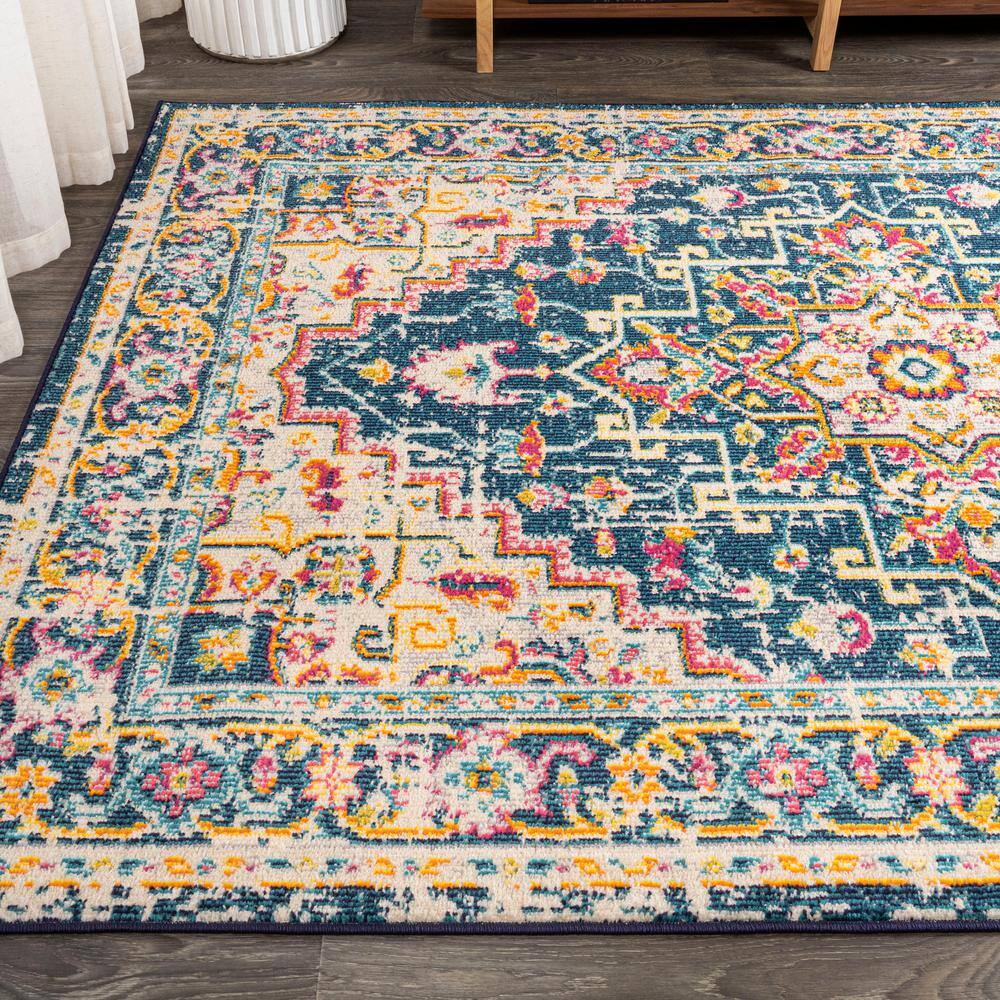 Bohemian Blue and Beige Medallion 5x8 Synthetic Area Rug