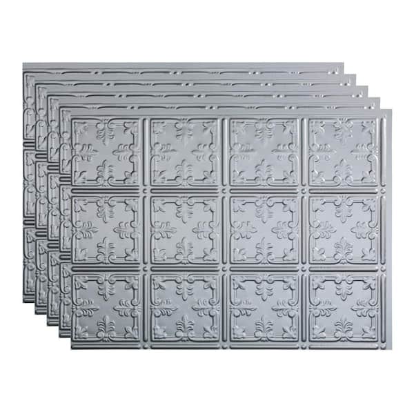 Fasade 18.25 in. x 24.25 in. Traditional #10 Vinyl Backsplash Panel in Argent Silver (5-Pack)