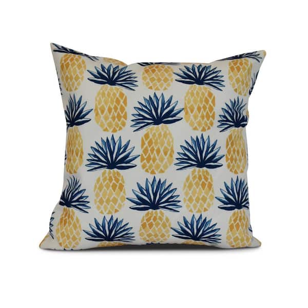 E BY DESIGN LLC Pineapple Blue Graphic 17 in. x 17 in. Throw Pillow