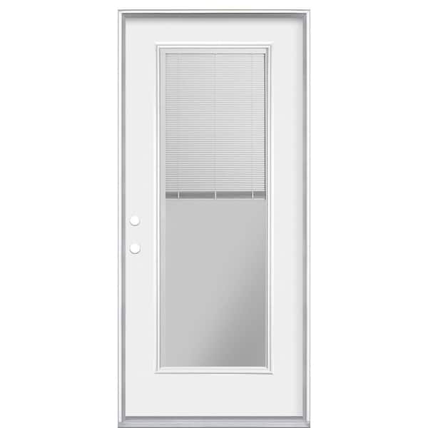 Masonite 32 in. x 80 in. Premium Full Lite Miniblind Right-Hand Inswing Primed Steel Prehung Front Exterior Door No Brickmold