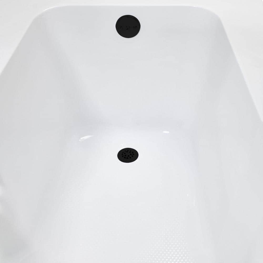 60'' Glossy White Acrylic Drop-In Soaking Bathtub with Matte Black Drain