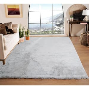 Mmlior Light Gray 6 ft. x 9 ft. Soft Faux Rabbit Fur Area Rug