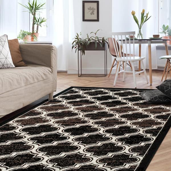 Bohemian Black 4 ft. x 6 ft. Trellis Polypropylene Area Rug