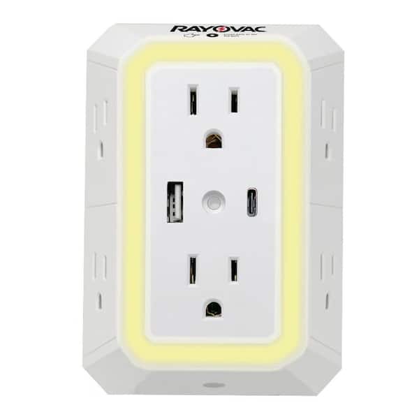 6 Outlets 2-USB-Ports Portable Surge Protector Wall Tap with Phone Holder and Night-Light