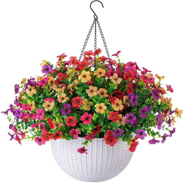 Unbranded 19in Multi-Colored Outdoor Spring Summer Decoration Silk Artificial Daisies Hanging Plants Flowers Basket