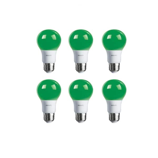 Philips 60-Watt Equivalent A19 Non-Dimmable Green LED Colored Light Bulb (6-Pack)