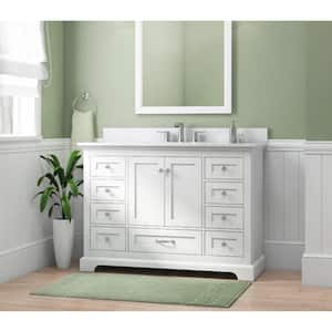 Bluestern 48 in W x 22 in D x 34 in H Single Sink Freestanding Vanity in White w/ Veined White Engineered Stone Top