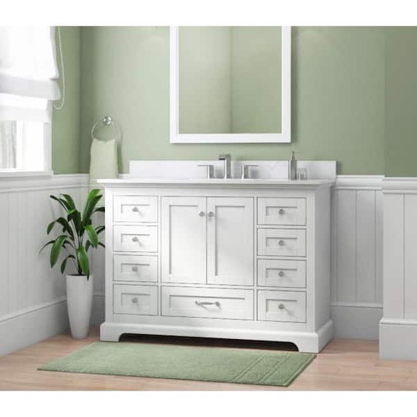Home Decorators Collection Bluestern 48 in. Single Sink Freestanding White Bath Vanity with White Natural Veining Engineered Stone Top (Assembled)