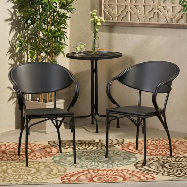 Noble House Palm Desert Matte Black Metal Outdoor Patio Dining Chair (2-Pack)