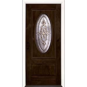 37.5 in. x 81.625 in. Silverdale Patina 3/4 Oval Lite Stained Chestnut Mahogany Right-Hand Fiberglass Prehung Front Door