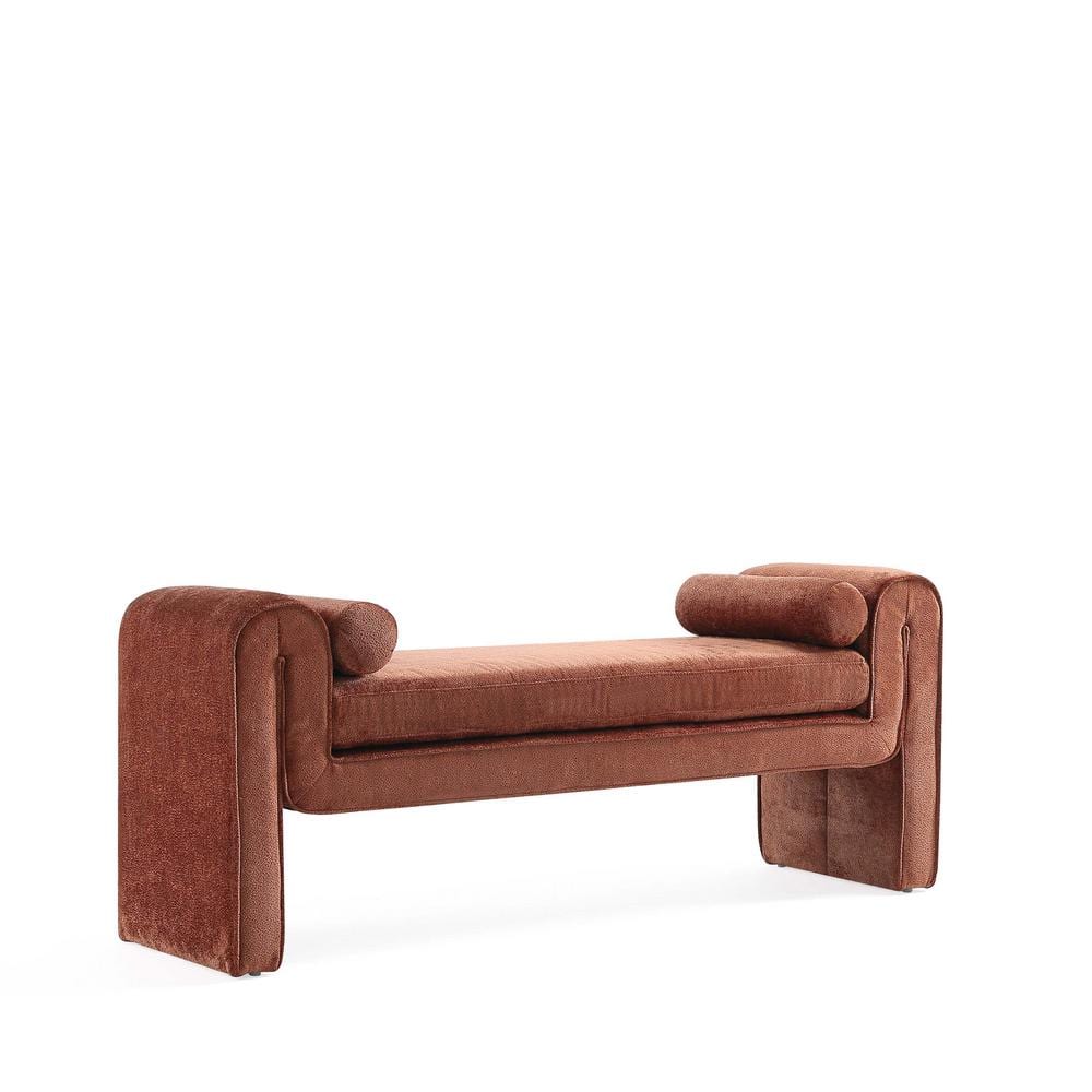 Concord Terracotta Chenille Upholstered Bench with Accent Pillows