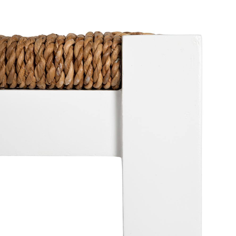 Willowbrook Matte White Mahogany and Seagrass Backless Counter Stool