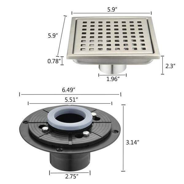 Flynama 6 in. x 6 in. Stainless Steel Square Shower Drain with