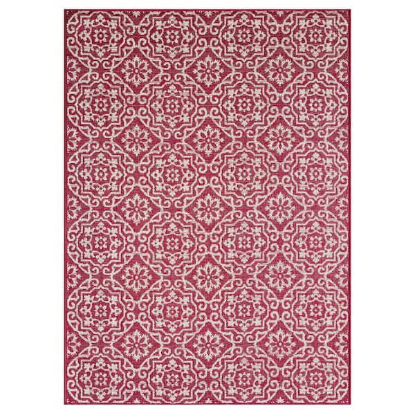Nicole Miller Patio Country Danica Pink/Ivory 6 ft. x 9 ft. Geometric Indoor/Outdoor Area Rug