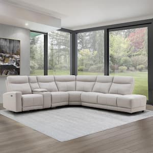 Kimbel 382 in. Square Arm 3-Piece Leather L-Shaped Sectional Sofa in Gray with Reclining
