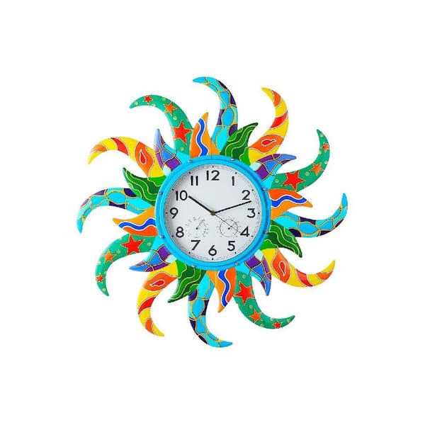 25 in. Blue Analog Plastic Waterproof Sun-Shaped Wall Clock