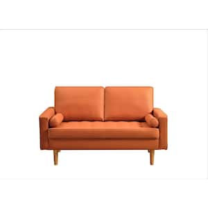 Rumaisa 57.87 in. Red Orange Faux Leather 2-Seater Loveseat with Square Arm