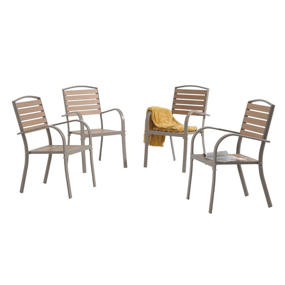Aluminum Frame Outdoor Dining Chairs, Brown  (Set of 4)