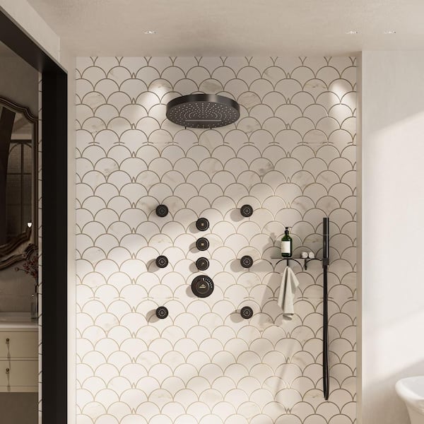 Dual Showers 4-Spray Patterns 12.6 in. Round Wall Mounted Fixed and Handheld Shower Head 1.8 GPM in Matte Black