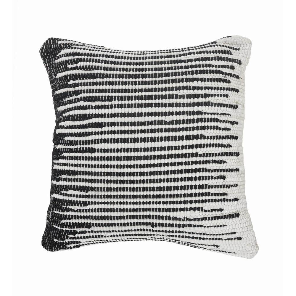 Elsie Black / White Geometric Striped Soft Poly-Fill 18 in. x 18 in. Indoor