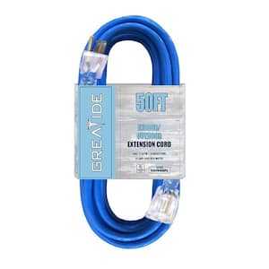 50 ft. 12/3 Heavy Duty Outdoor Extension Cord with 3 Prong Grounded Plug-15 Amps Power Cord Blue