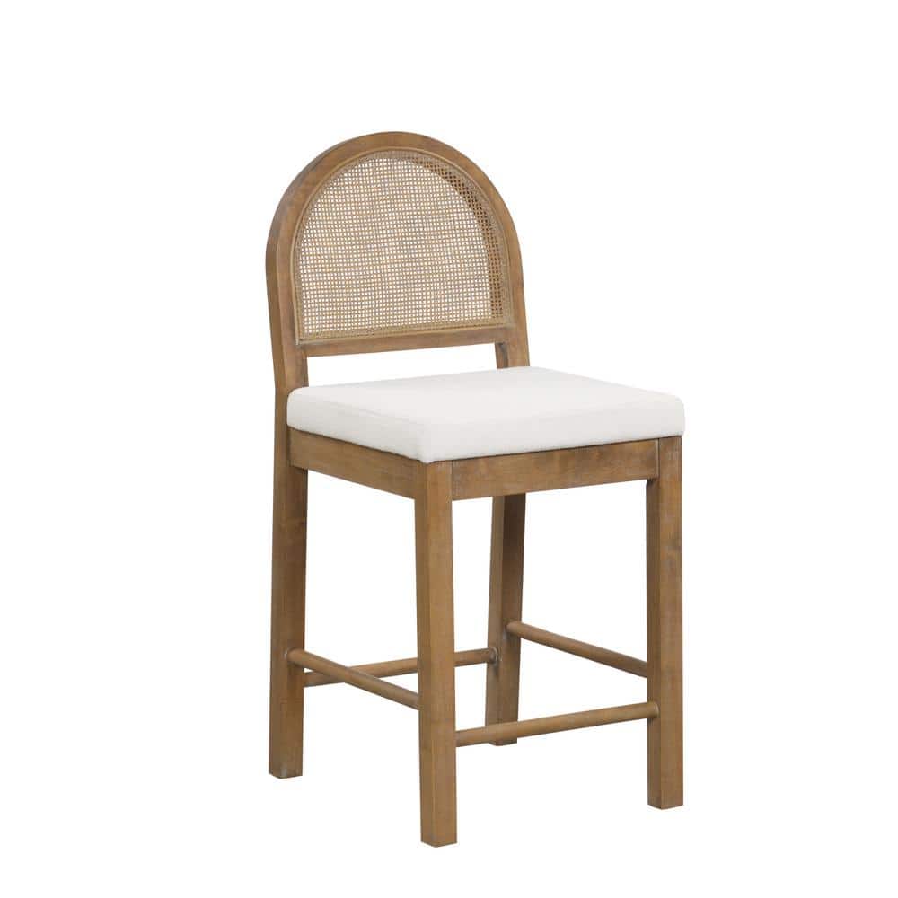 Bailey Light Brown Wood and Rattan Counter Height Barstool