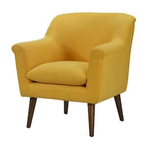 Yellow Fabric Pillow Top Seat Angled Wood Legs Accent Chair