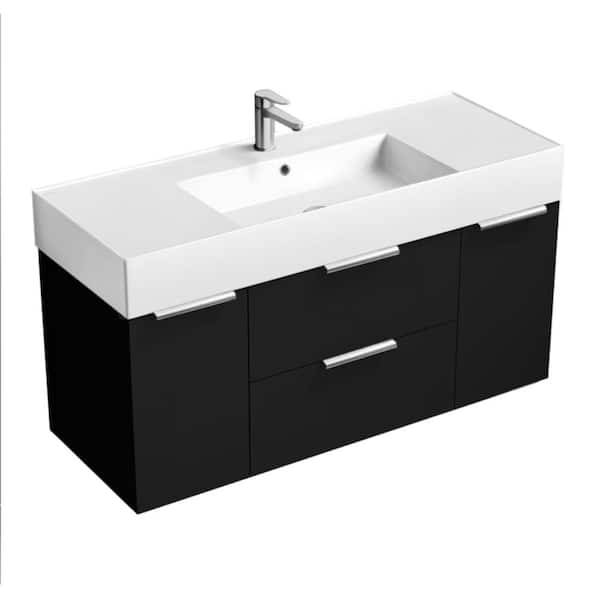 Nameeks Derin 47.6 in. W x 18.1 in. D x 25.2 in. H Modern Bathroom Vanity in Matte Black With White Ceramic Top