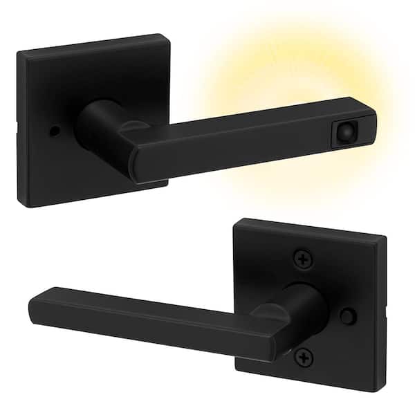 Kwikset Halifax Square Matte Black Bed/Bath LED Door Handle with Push Button Lock