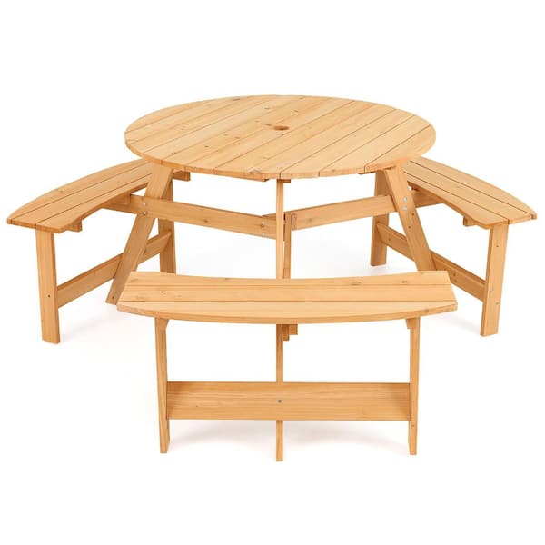 Kids Outdoor Wooden Picnic Table and Bench Set w/Umbrella Hole and Built-in Seats