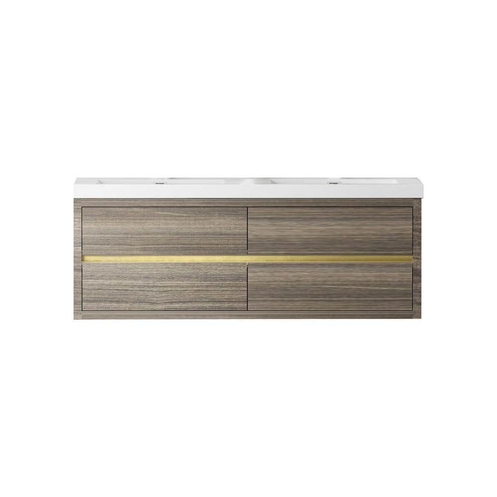 60 in. W x 20 in. D x 22 in. H Double Sink Wall-Mounted Bath Vanity in Grey Ash with White Solid Surface Top price history on PriceWatchPro