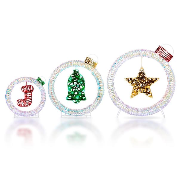 24 in. 3PCS Lighted Iridescent Ball Set Display Christmas Decorations
