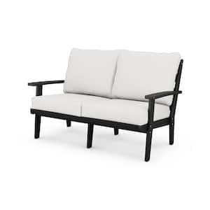 Grant Park Black Plastic Patio Deep Seating Loveseat Outdoor with Natural Linen Cushions