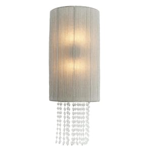 Crystal Reign 10 in. 2-Light Nickel Contemporary Wall Sconce with Crystal Bead Shade