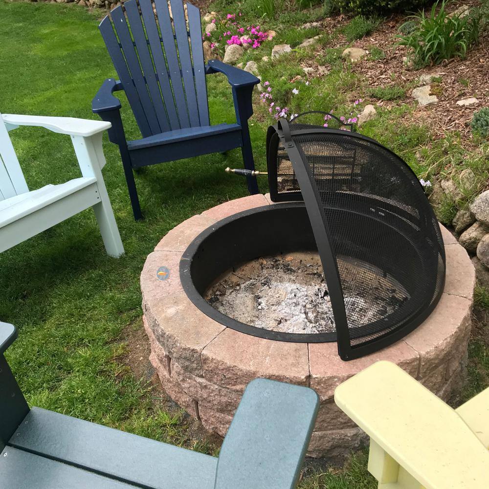 36" Black Steel Mesh Fire Pit Spark Screen with Hinged Door