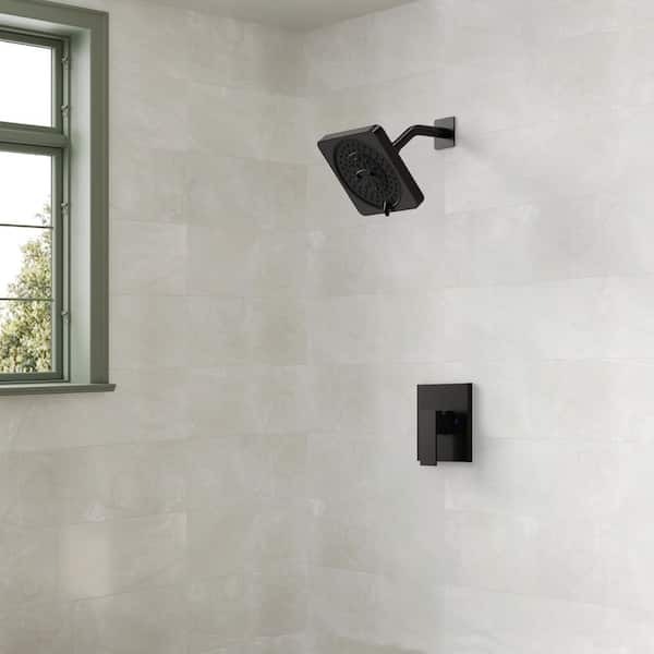 Square 7 in. 1-Handle 7-Spray Shower Faucet 2.5 GPM with Pressure Balance Valve in Matte Black