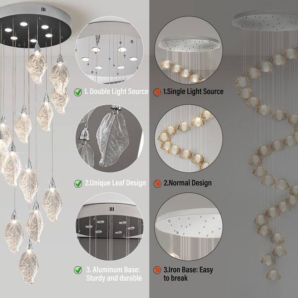 YUYI Modern 78 in. H 14Light Integrated LED Silver Crystal