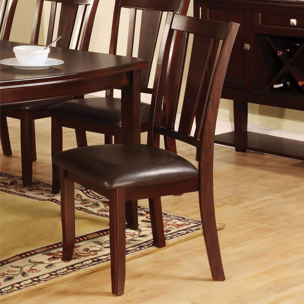 Espresso Transitional Upholstered Side Chair with Padded Leatherette Seat