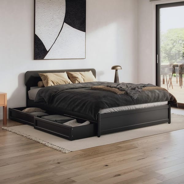 AFI Capri Black Wood Frame Queen Platform Bed with Panel Footboard and ...