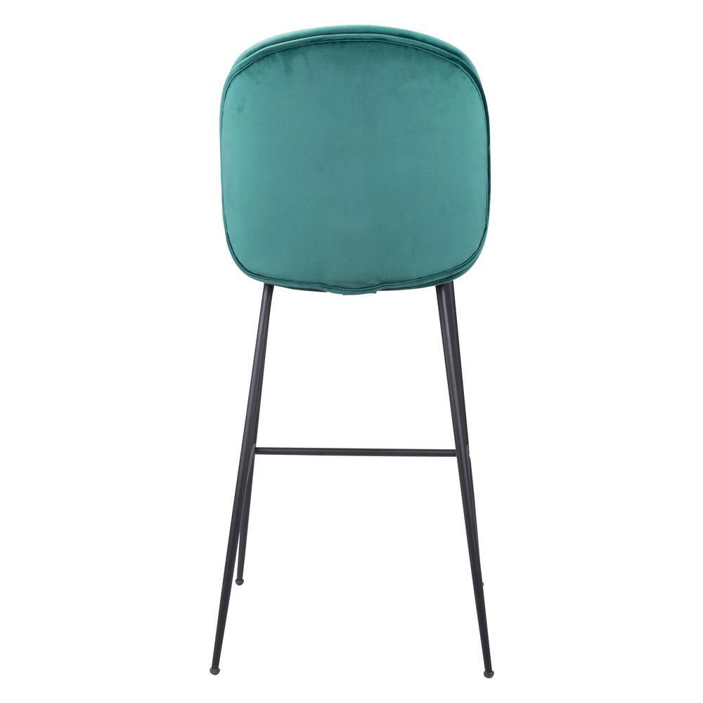 Teal Velvet and Black Steel Mid-Century Modern Bar Stool