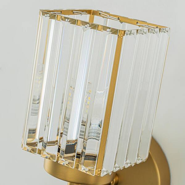 ZYZWMB Kira 5.1 in. 1-Light Brushed Gold Square Crystal Bathroom