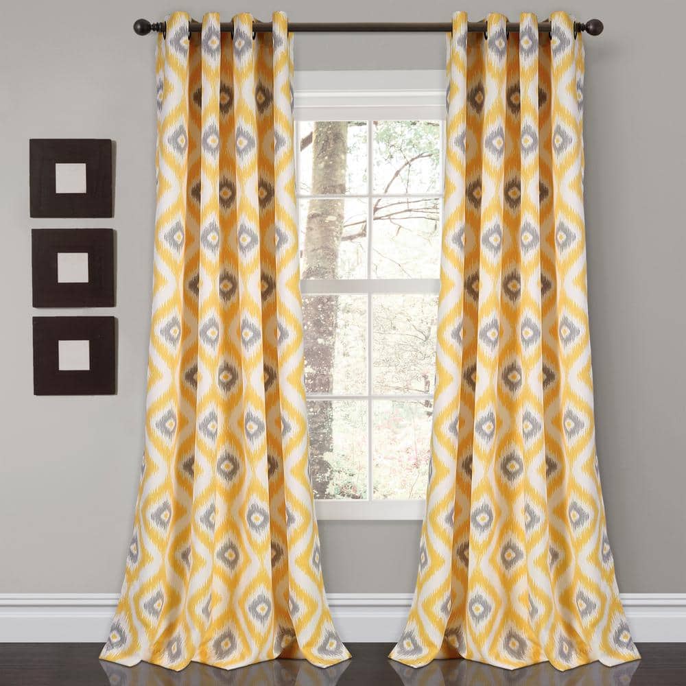 Yellow and Gray Polyester Room Darkening Window Panels