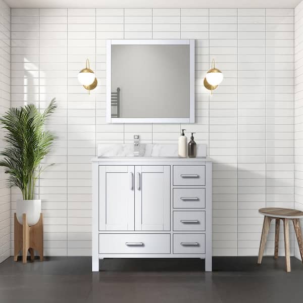 Lexora Jacques 36 in. W x 22 in. D Left Offset White Bath Vanity ...