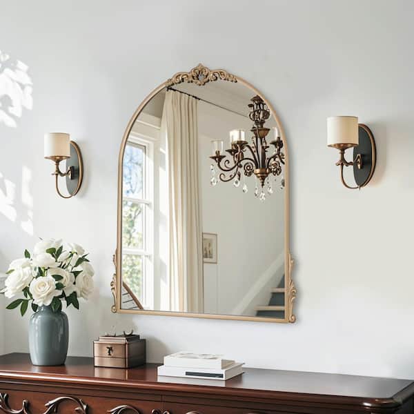 Elevatehome 20 in. W x 26 in. H Modern Gold Arched Framed Accent Dresser Mirror Accent Wall Decorative Mirror